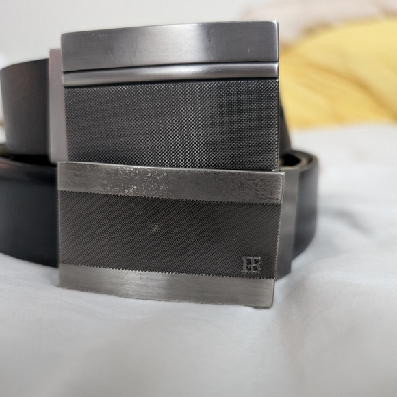 Bundle x2 Perry Ellis men's leather belts, black, 36/90 and 40/100 - Picture 2 of 4